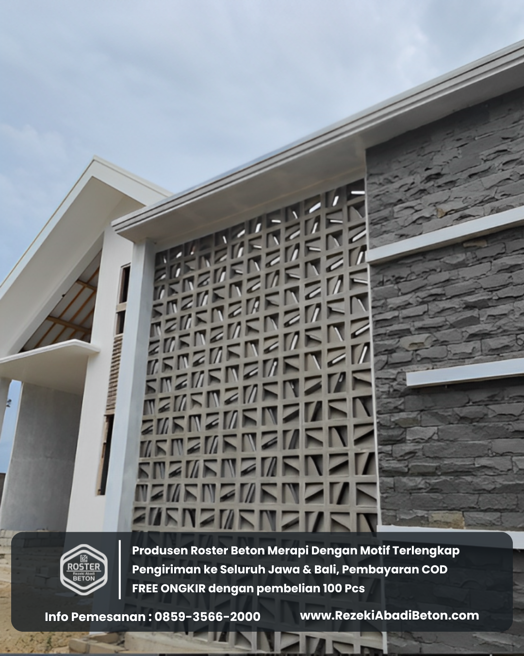 Fasad rumah mewah dengan roster beton yang meningkatkan nilai properti di Salatiga