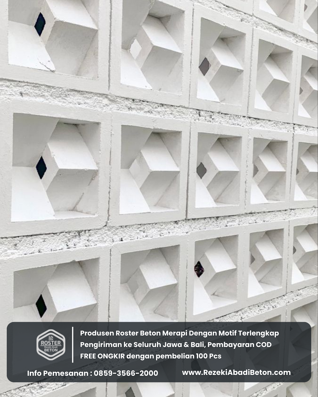 Contoh penggunaan roster beton 2 sisi sebagai partisi estetik di Salatiga