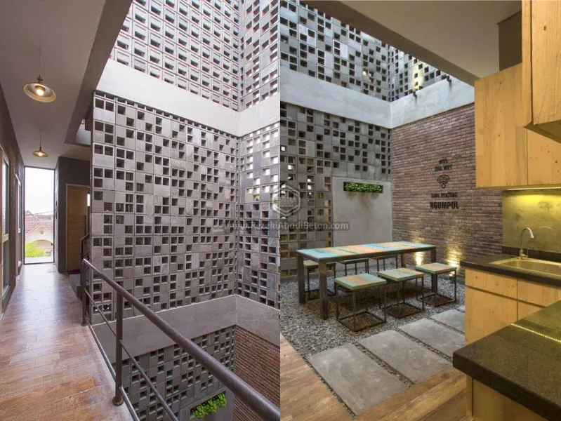 Partisi Ruang dengan Roster Beton Motif Dadu Minimalis di Jogja