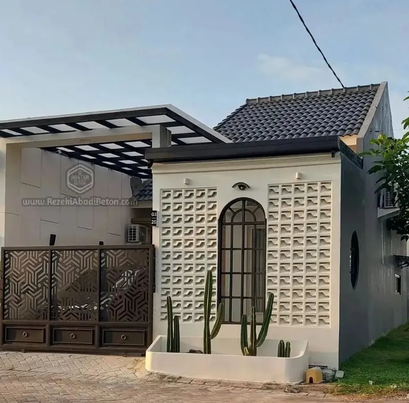 Fasad estetik dengan roster beton motif petir