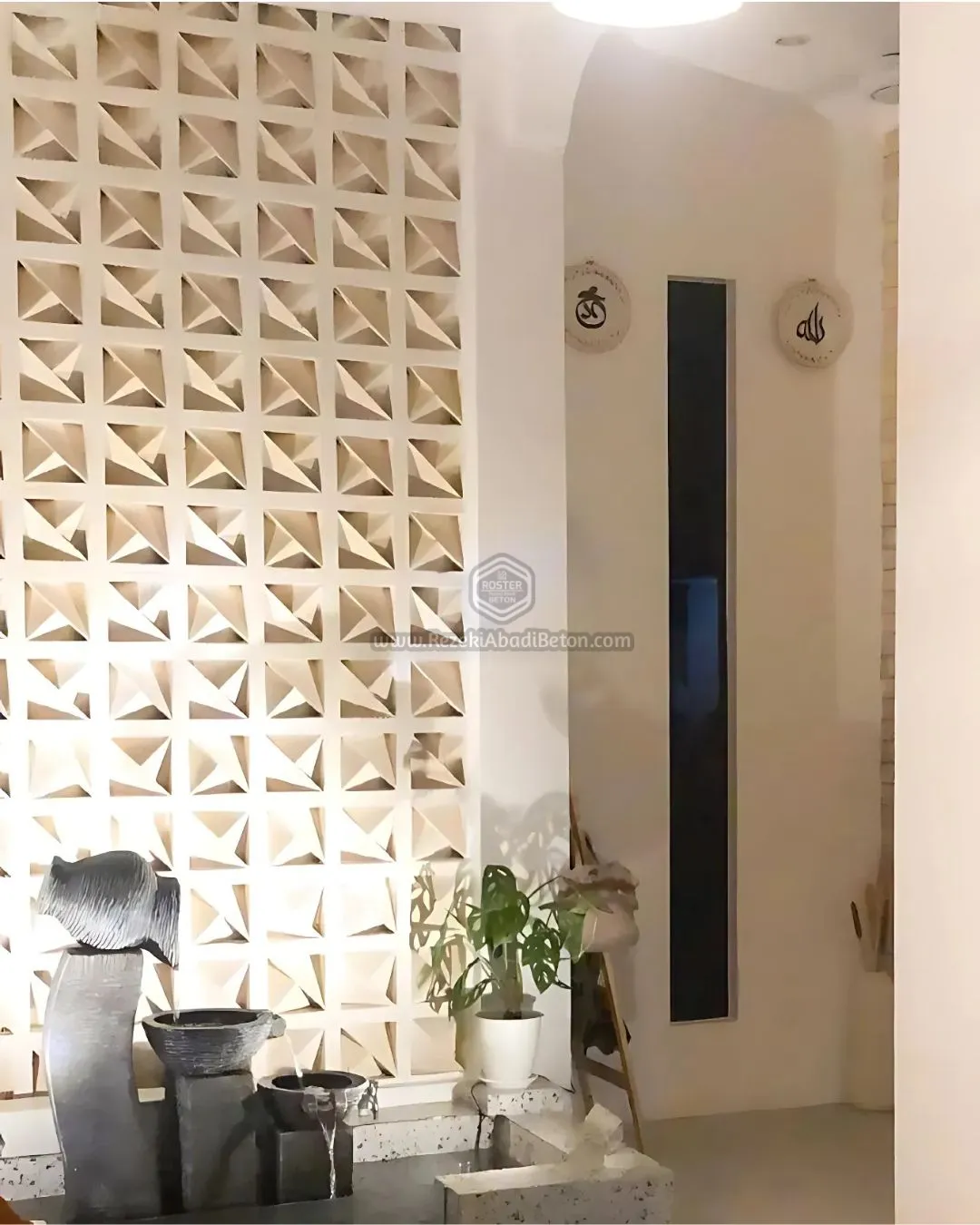 Desain roster beton 3D yang dinamis untuk dinding artistik di Wonogiri.