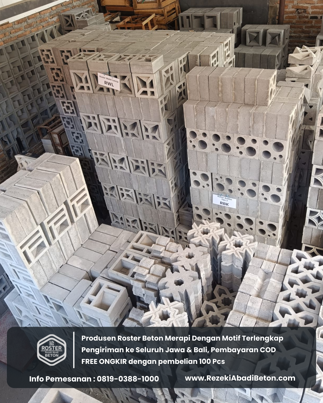 Berbagai pilihan motif roster beton yang tersedia di RezekiAbadiBeton.