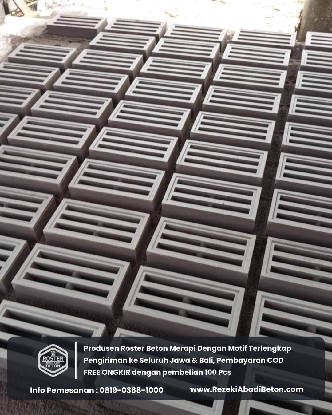 Proses produksi roster beton di pabrik kami dengan standar kualitas yang tinggi dan terjaga