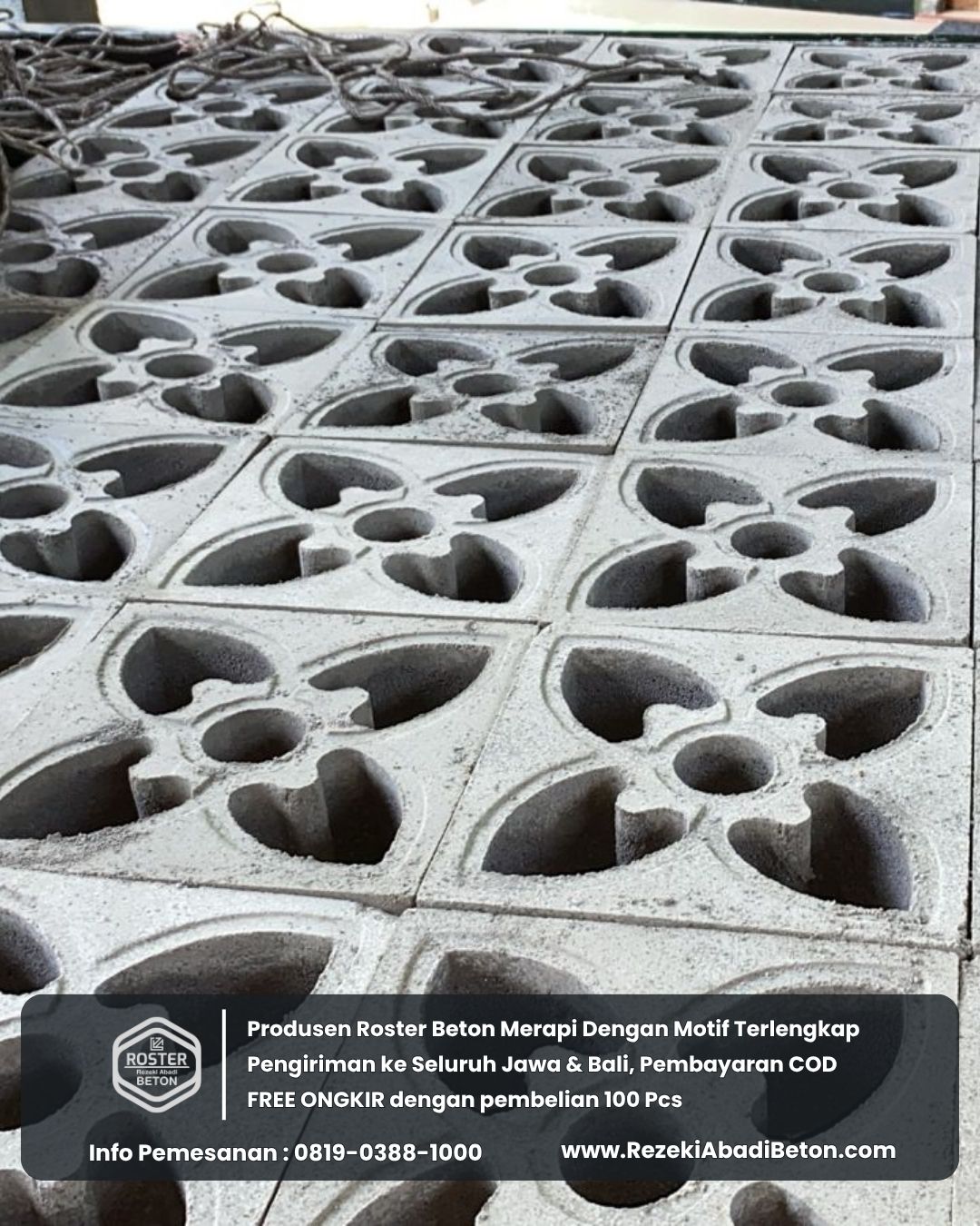 Roster beton motif klasik dan bunga yang elegan untuk rumah di Kebumen