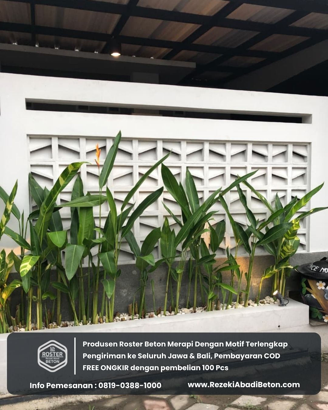 Contoh roster beton motif minimalis dan geometri untuk rumah modern di Pemalang