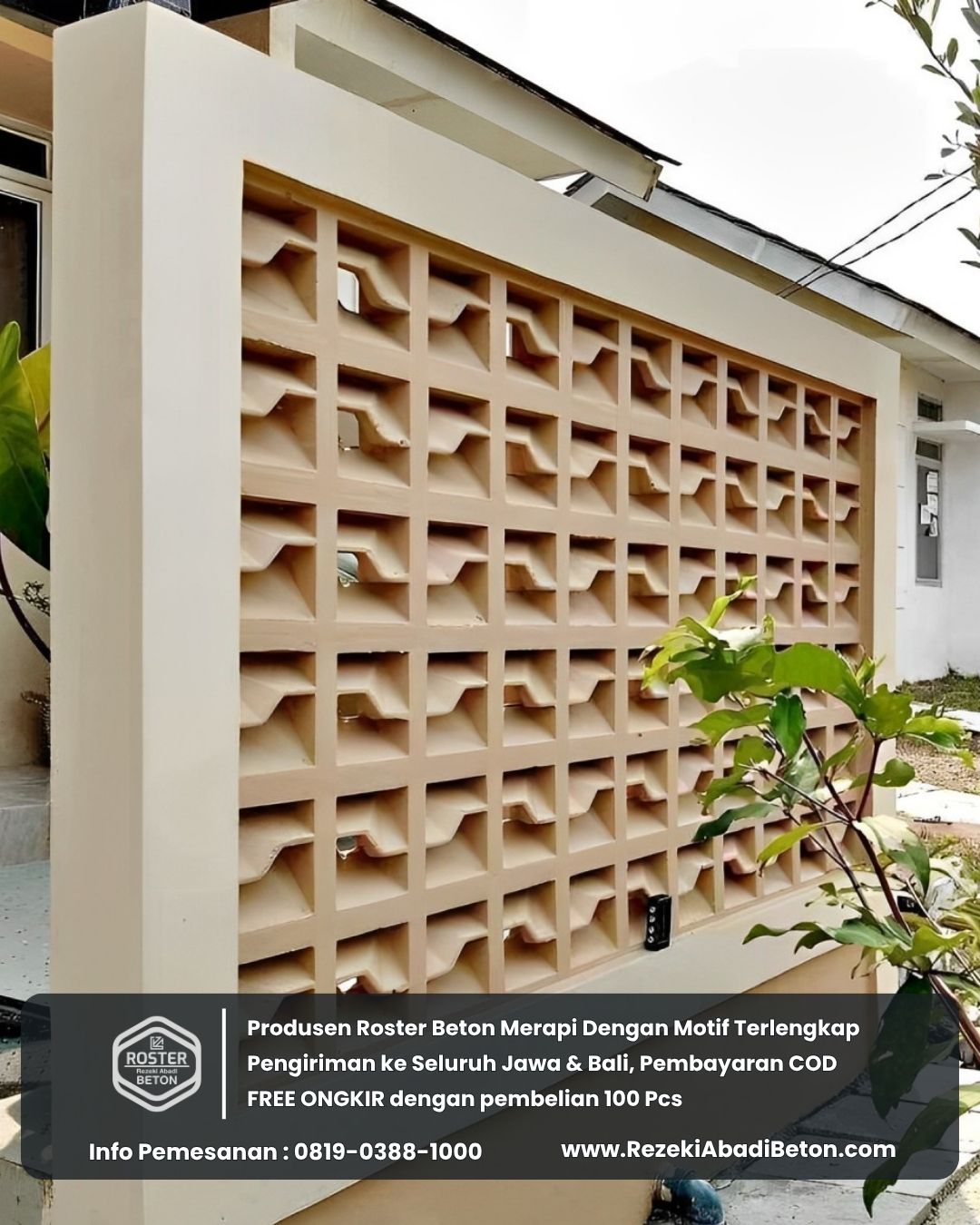 Desain roster beton anti tampias yang efektif melindungi dari percikan hujan.