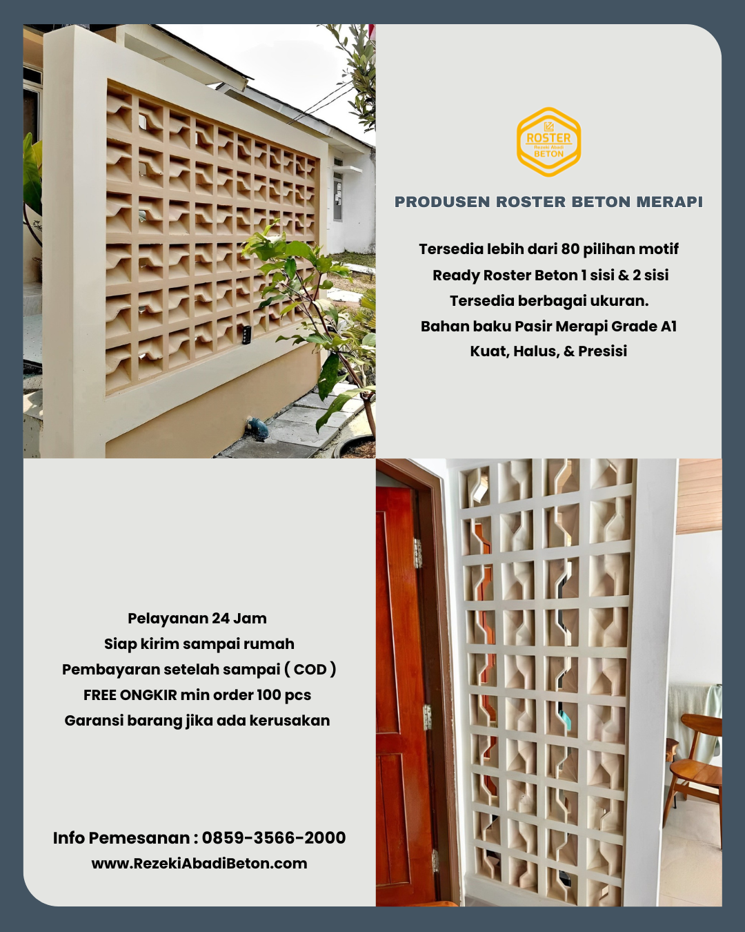 Aplikasi roster beton di Batang untuk fasad rumah modern di kawasan pesisir