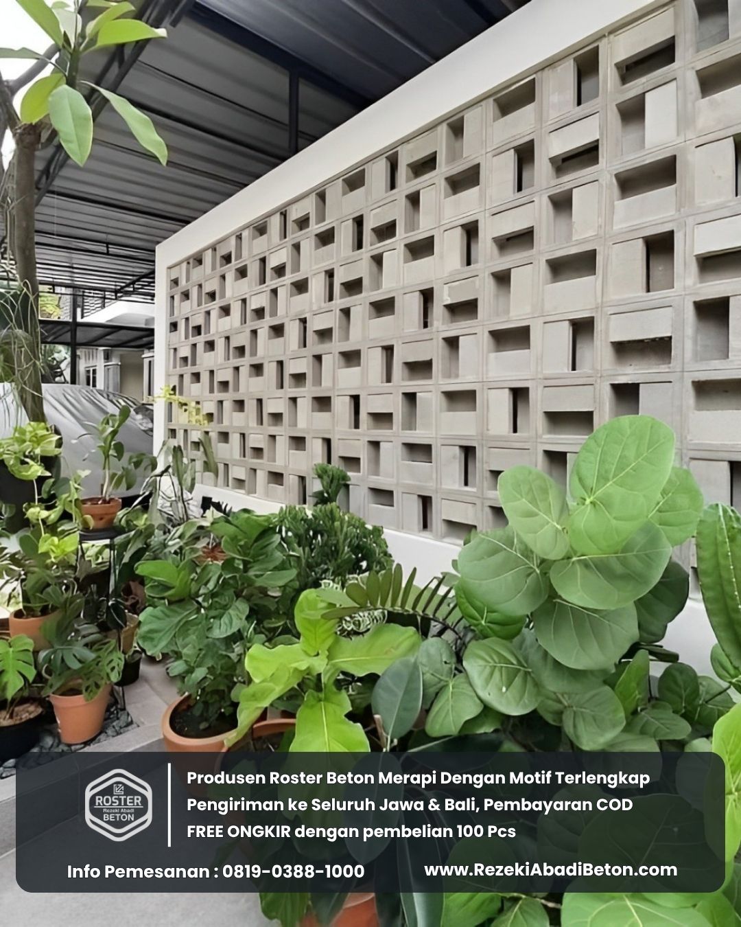 Fasad rumah modern di Kudus yang menjadi lebih bernilai berkat aplikasi roster beton