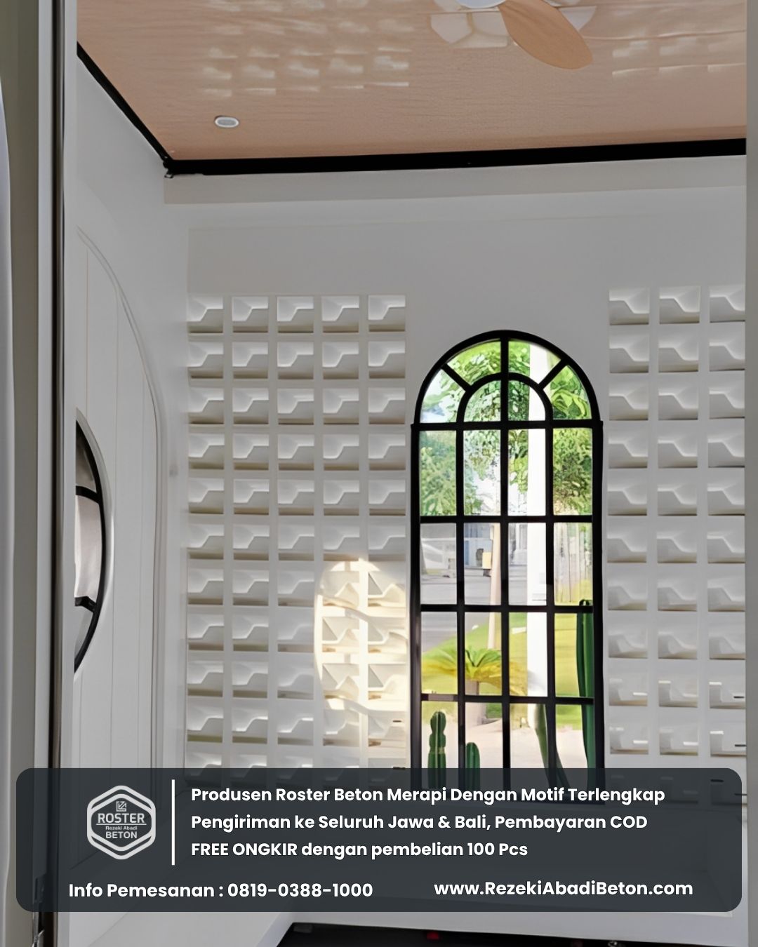 Ilustrasi sirkulasi udara di rumah tropis Kudus yang menggunakan roster beton