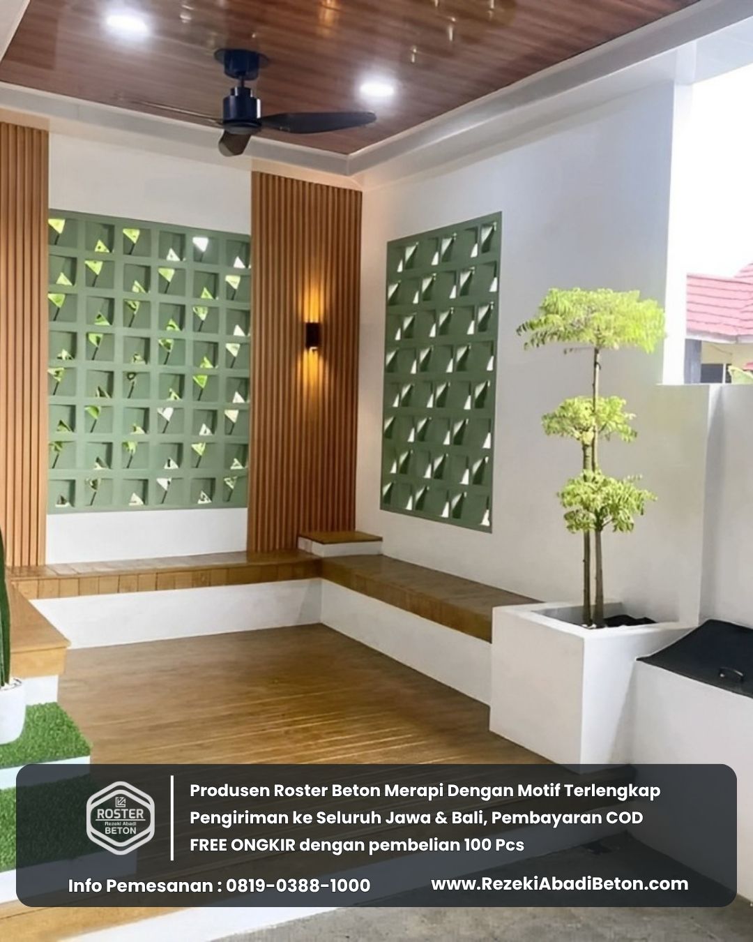 Keindahan roster beton 2 sisi yang sempurna untuk partisi ruangan.