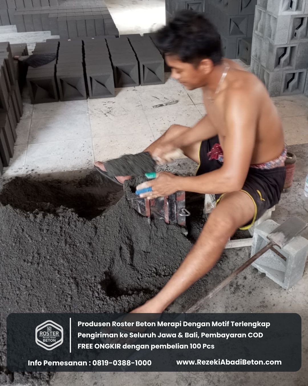 Proses produksi di pabrik roster beton RezekiAbadiBeton.com dengan standar kualitas tinggi