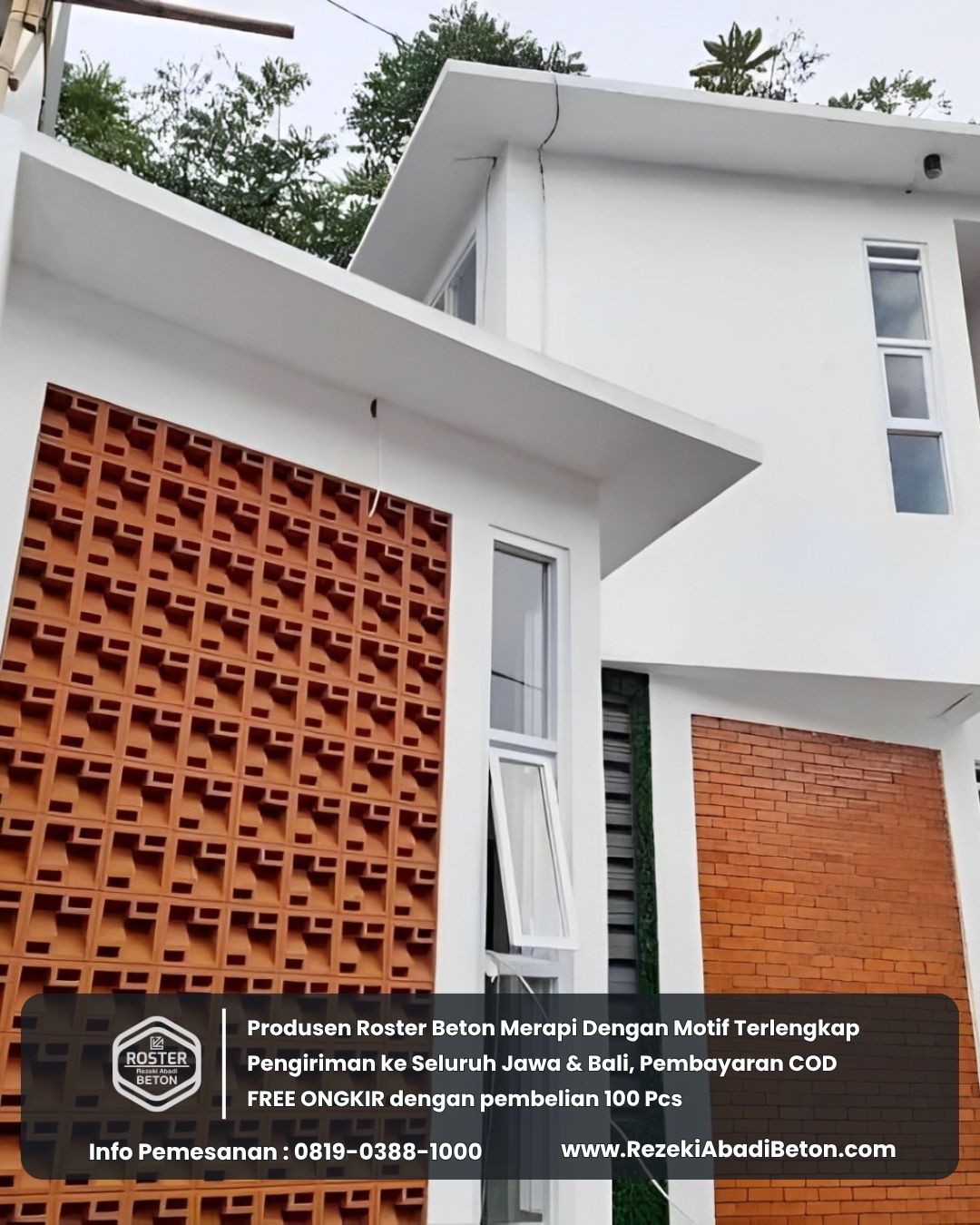 Pola-pola geometris pada roster beton untuk fasad yang dinamis.