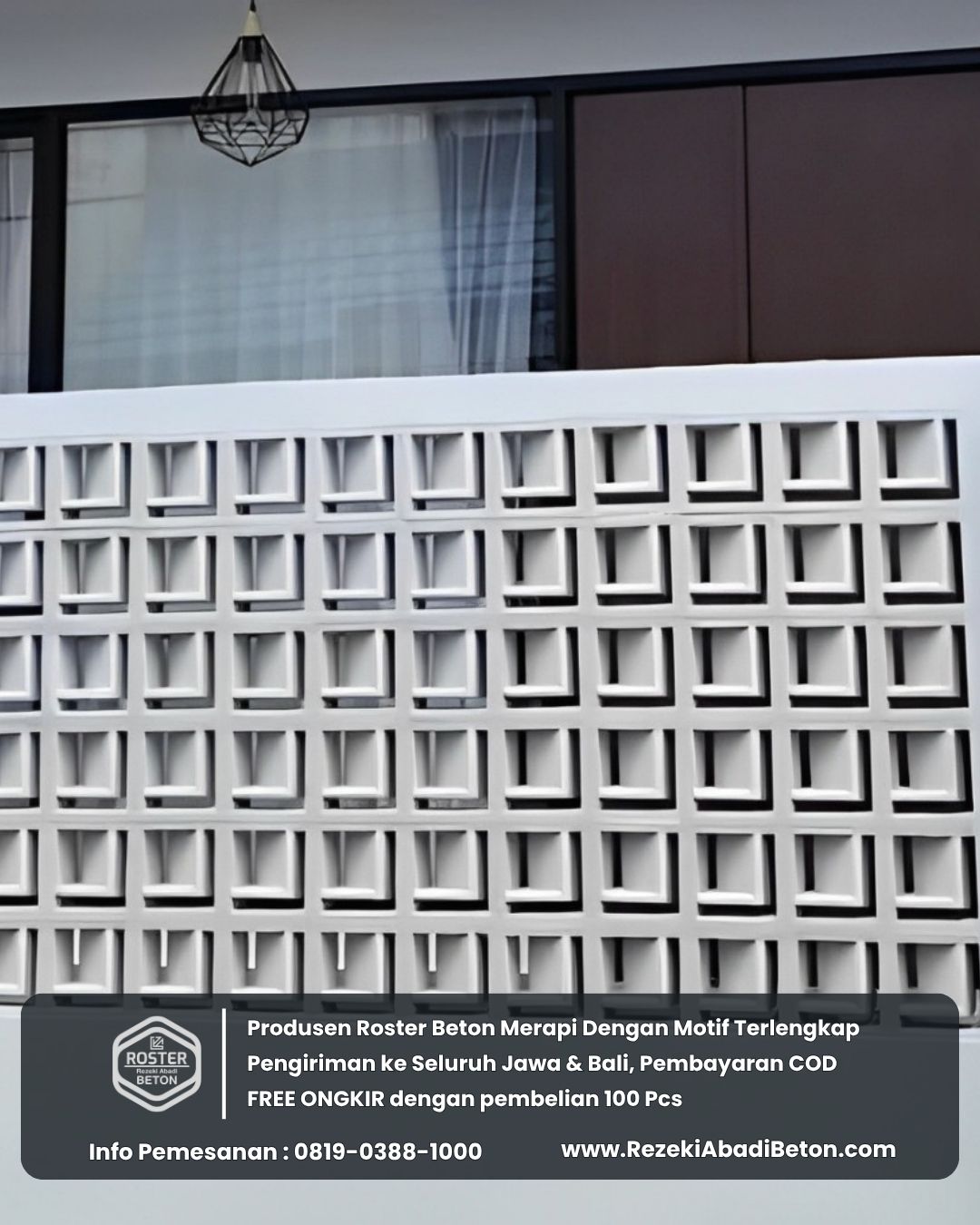 Desain roster beton minimalis untuk tampilan yang bersih dan modern.