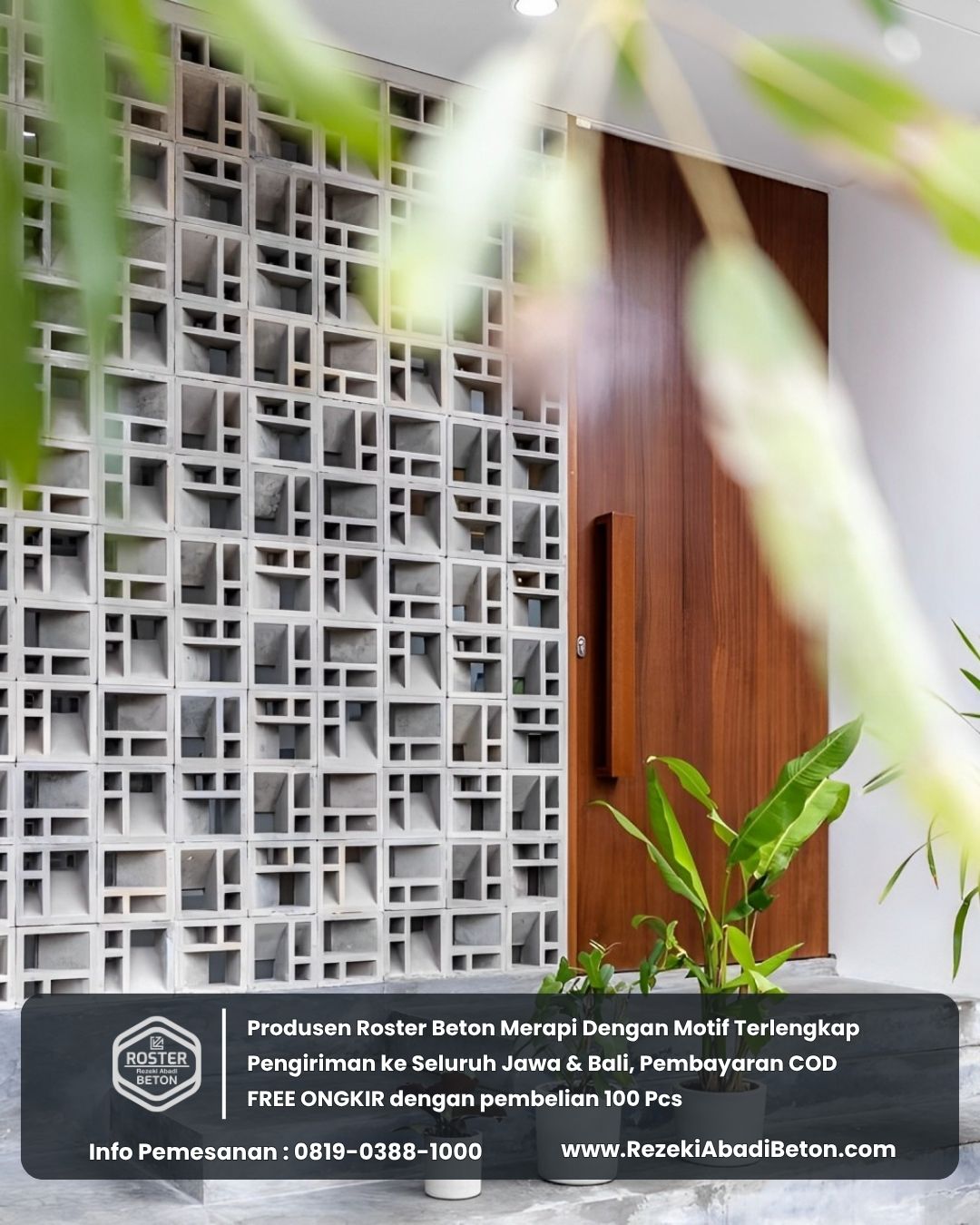 Roster beton 3D dan motif geometri modern untuk bangunan di Kebumen