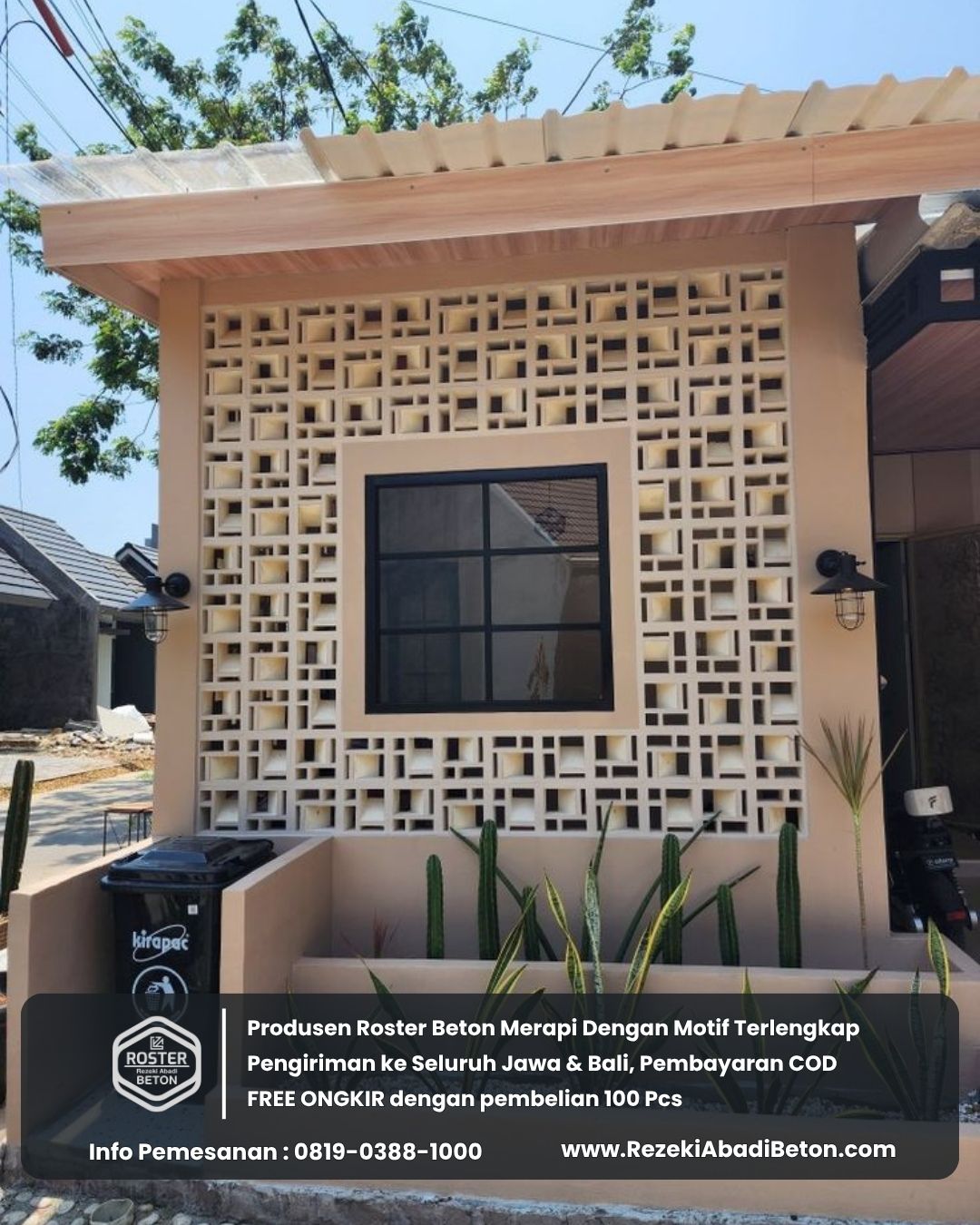 Roster beton dengan tekstur alamiah yang serasi dengan bebatuan karst di Gunung Kidul