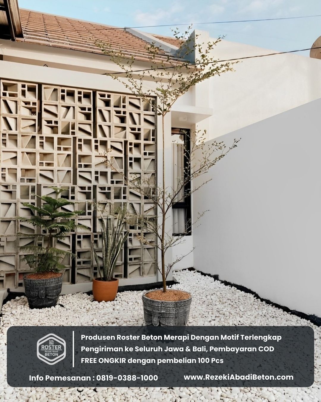 Ilustrasi villa di pesisir Gunung Kidul yang tetap sejuk dan nyaman berkat roster beton