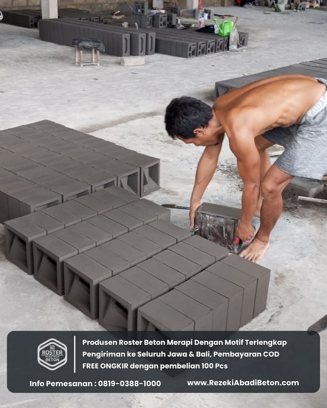 Proses produksi roster beton di pabrik kami dengan standar kualitas yang terjaga