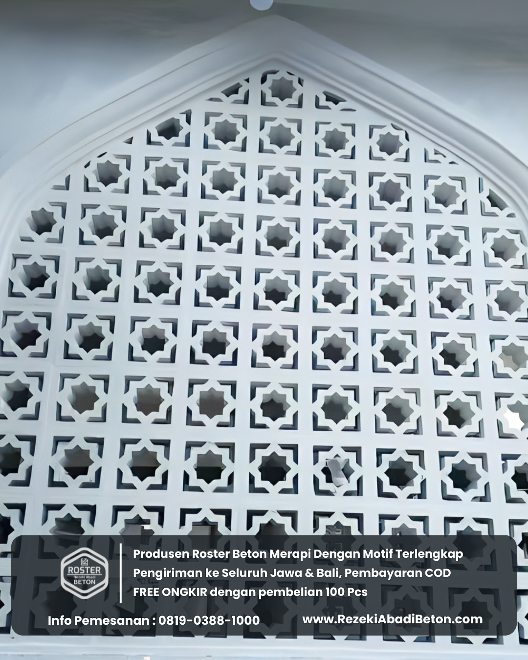 Keindahan roster beton dengan motif klasik dan Islami untuk masjid.