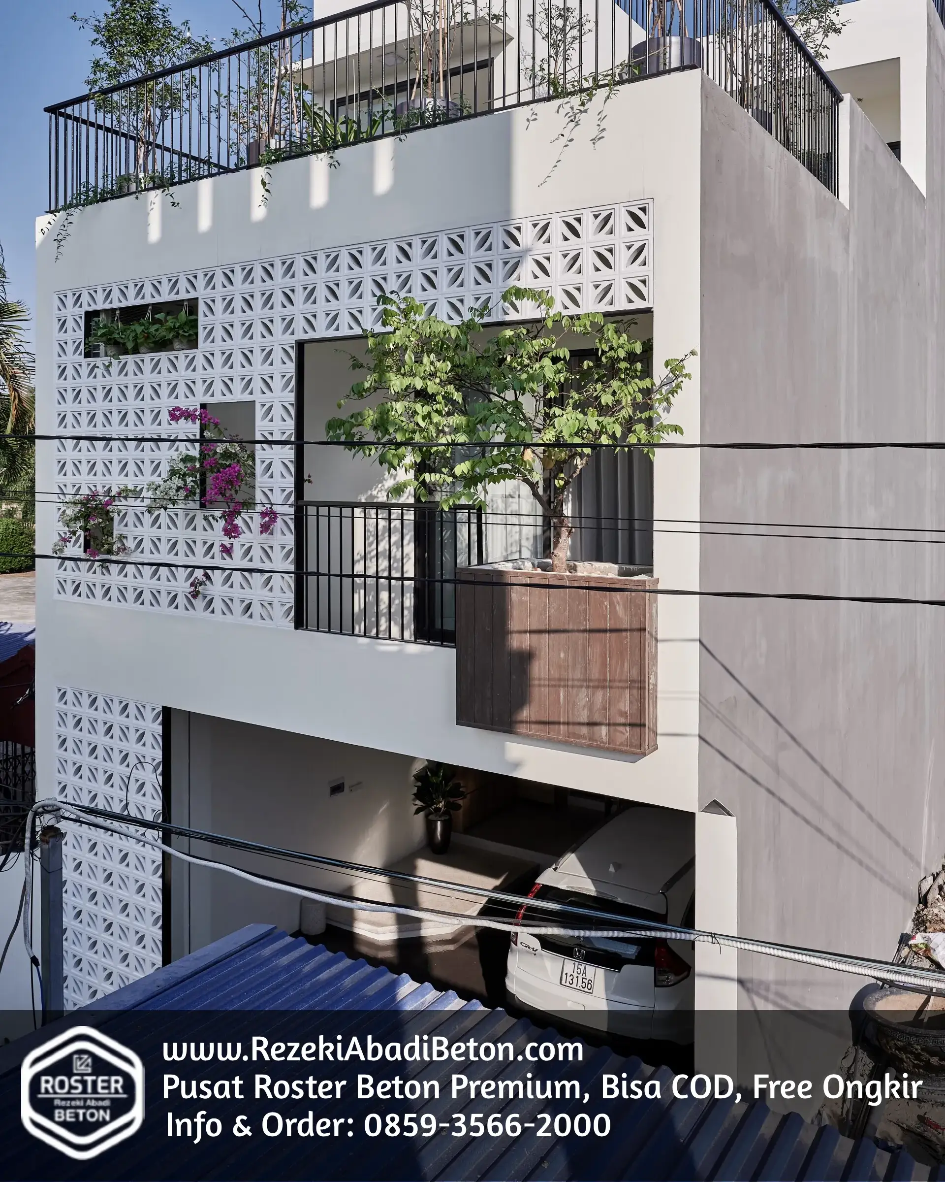 aplikasi roster beton di magelang motif bunga untuk fasad rumah