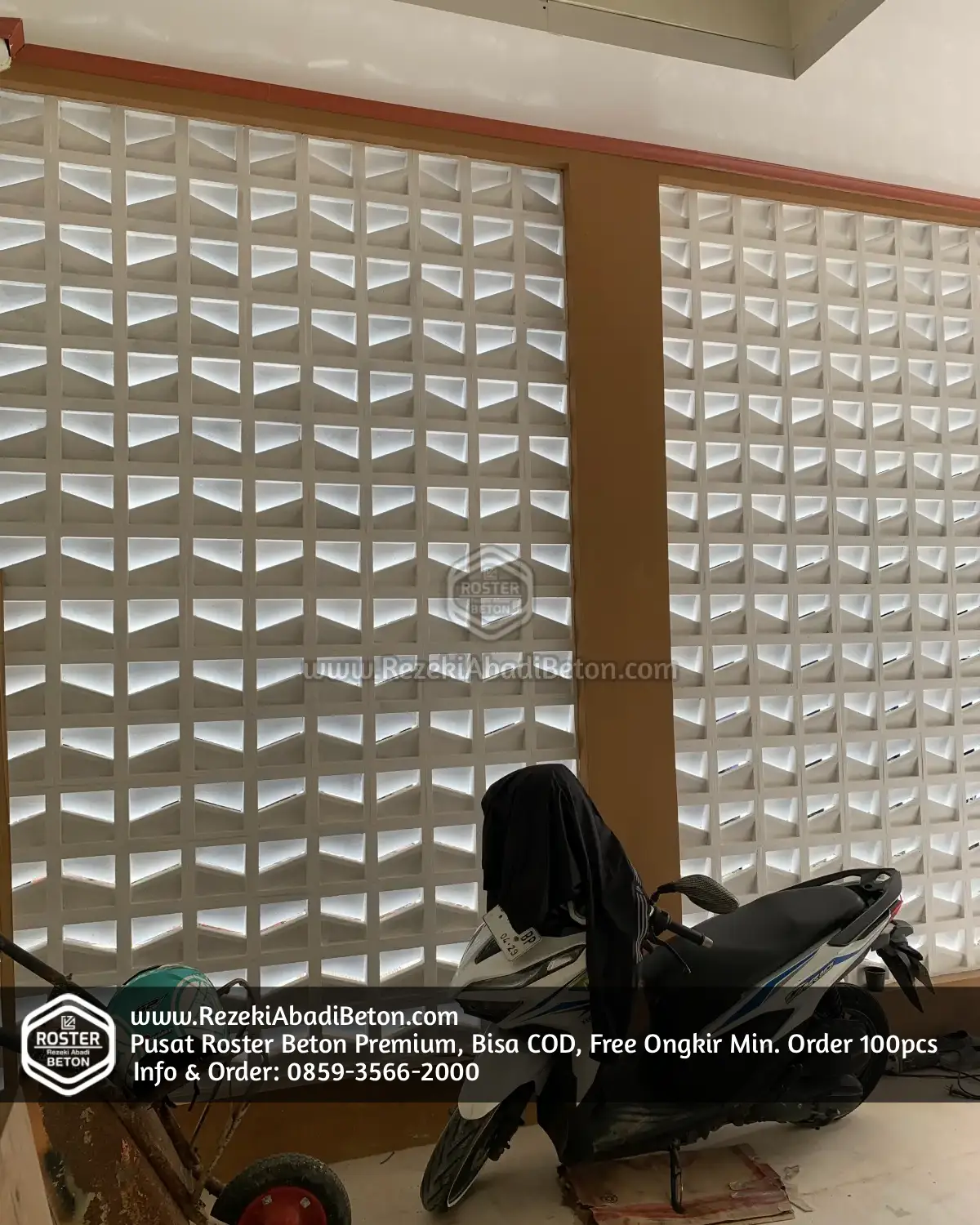 roster beton diagonal anti tampias untuk fasad privasi terjamin